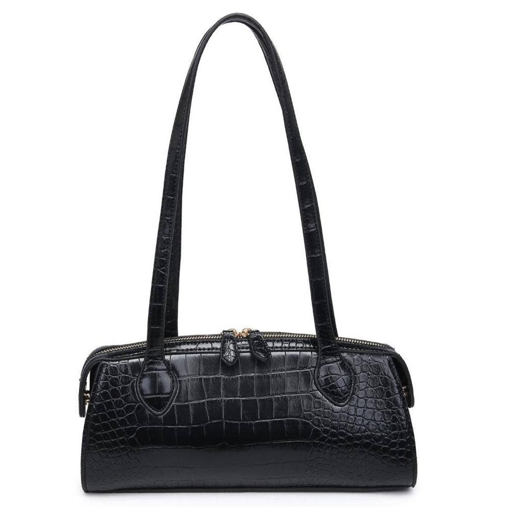 Nessa Black Croc Print Vegan Leather Shoulder Bag